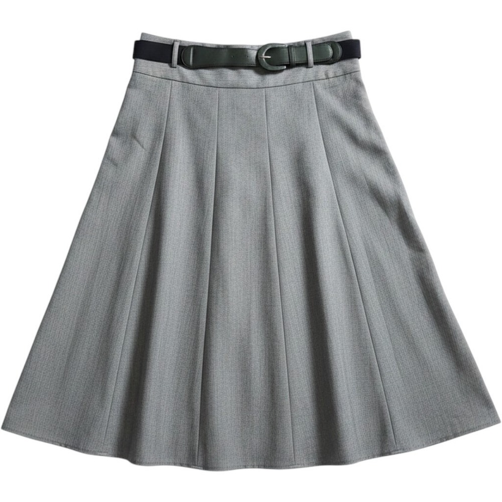 Women Sharagan Aline Full Skirt 12 Gray Simple Belted Career Pull On